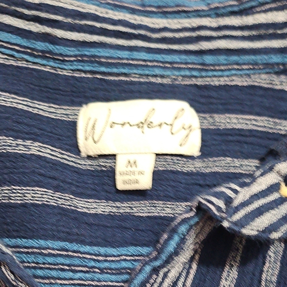 Wonderly Navy and Light Blue Striped Shirt 100% Cotton - Picture 8 of 11